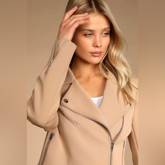 LULUS Living On the Edge Taupe Moto Jacket - Size Large - Picture 3 of 10